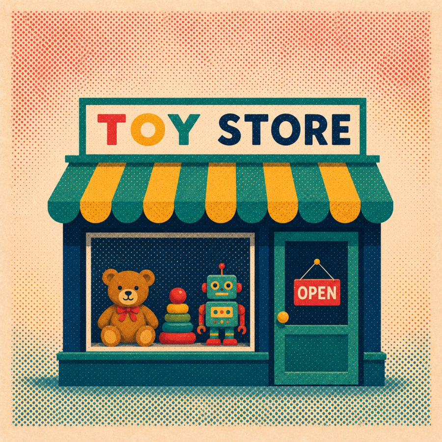 An illustration of a toy store representing a digital storefront