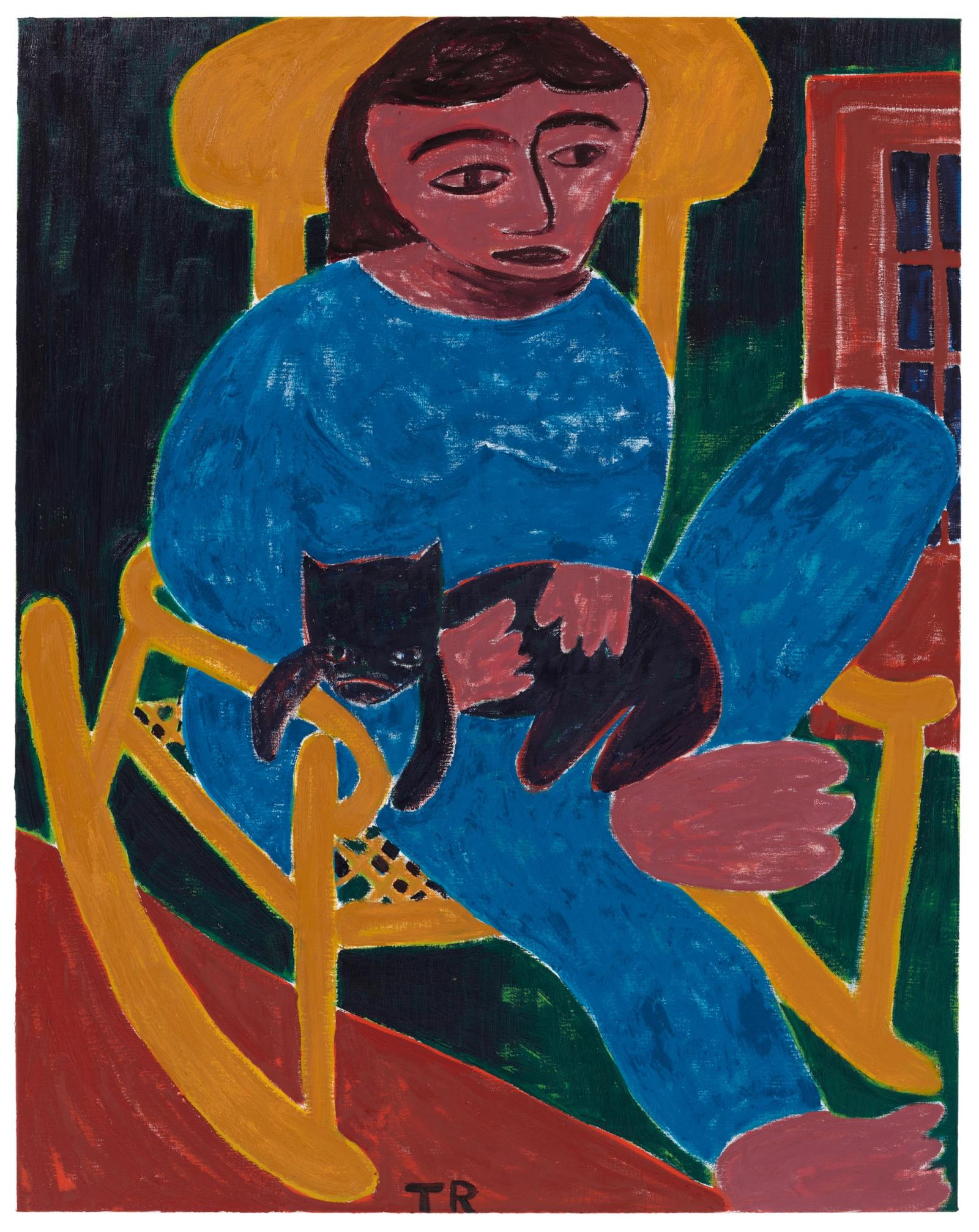 Dora and Cat in Yellow Chair, 2025