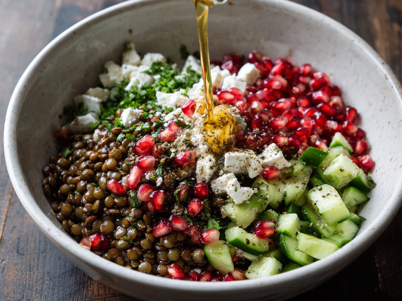 Salt and black pepper sprinkled over the Persian cucumber tomato salad.