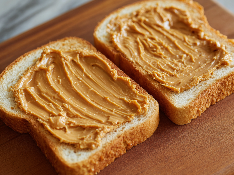 Spread peanut butter evenly over the toast.
