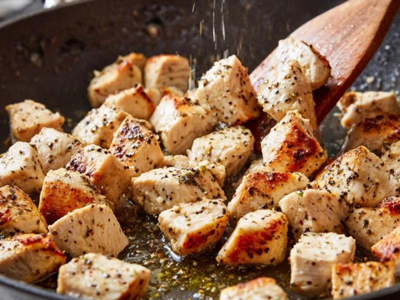 Heat oil in a pan over medium-high heat and cook chicken until golden and fully cooked. Remove and set aside.