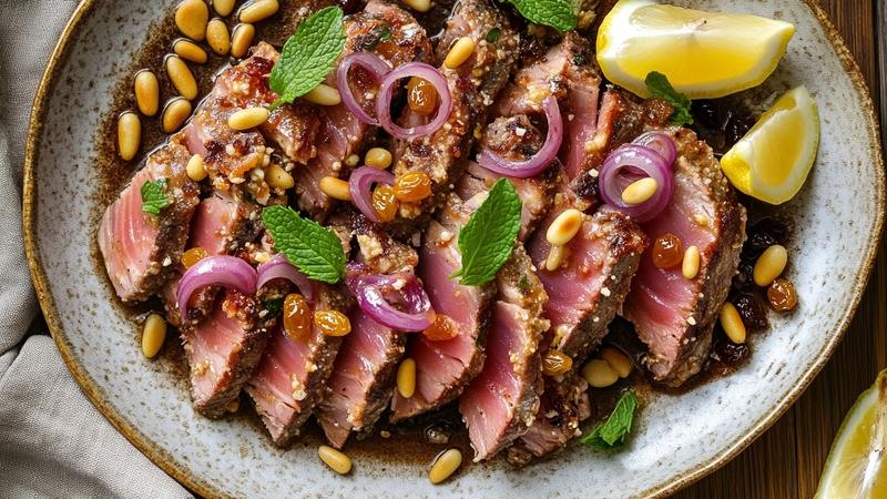 Sicilian Seared Tuna with Sweet-and-Sour Red Onions and Mint