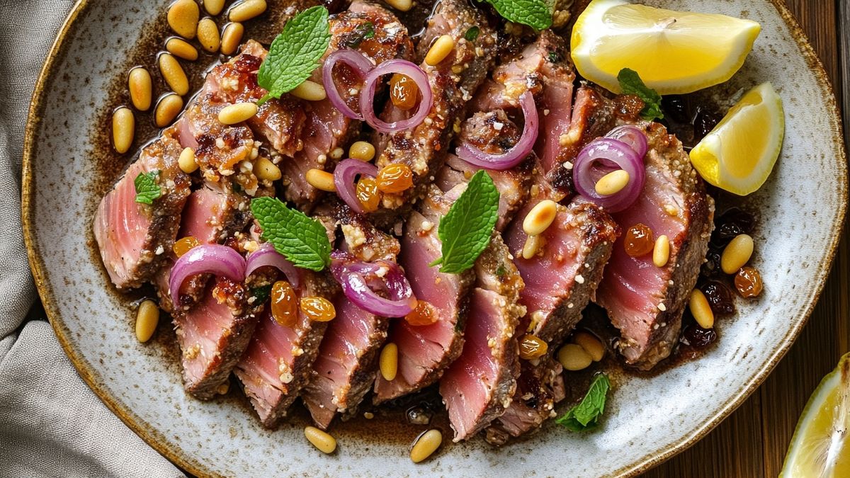 Sicilian Seared Tuna with Sweet-and-Sour Red Onions and Mint