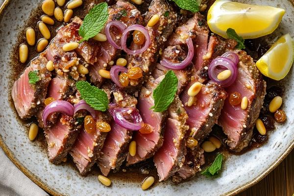 Sicilian Seared Tuna with Sweet-and-Sour Red Onions and Mint