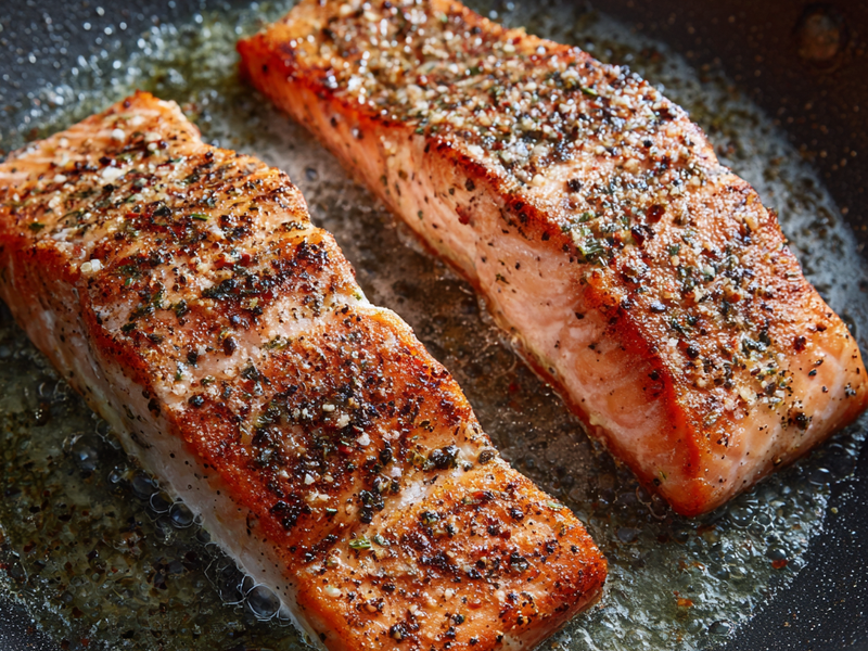 Heat a little oil and cook salmon for 3-4 minutes per side. 