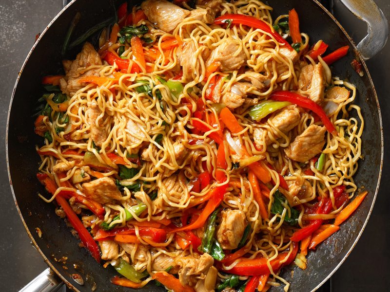 Add cooked noodles and toss everything together until well coated and heated through.