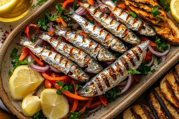 Portuguese Grilled Sardines with Charred Pepper Salad