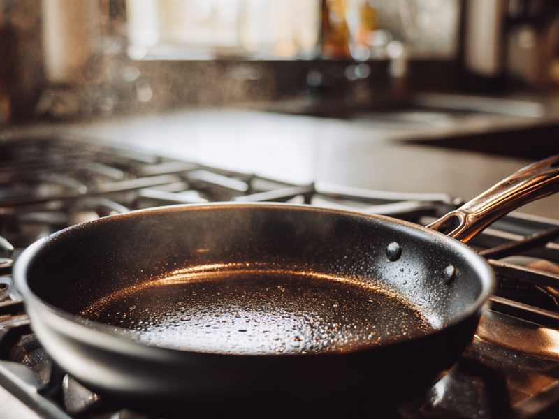 Non stick skillet preheating for cottage cheese flatbread
