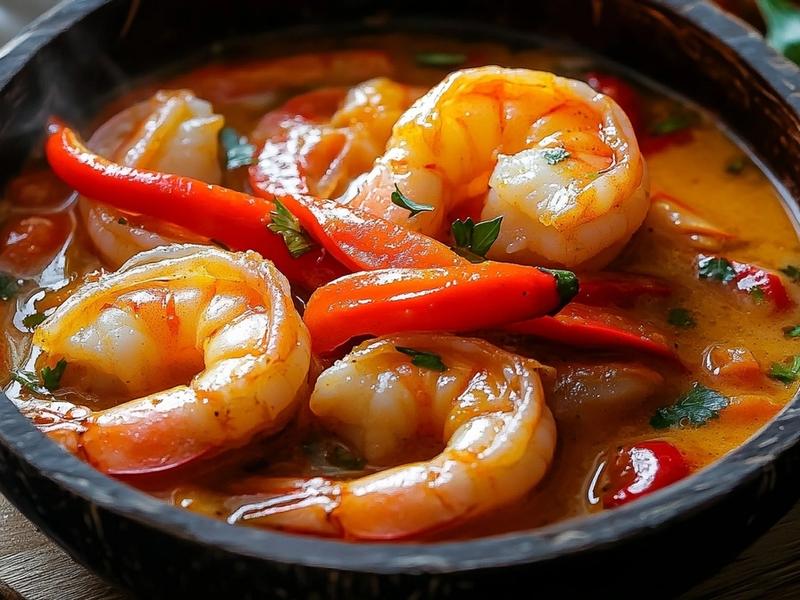 Slide the marinated shrimp into the broth and simmer for 4 to 5 minutes, just until they turn pink, plump and opaque.