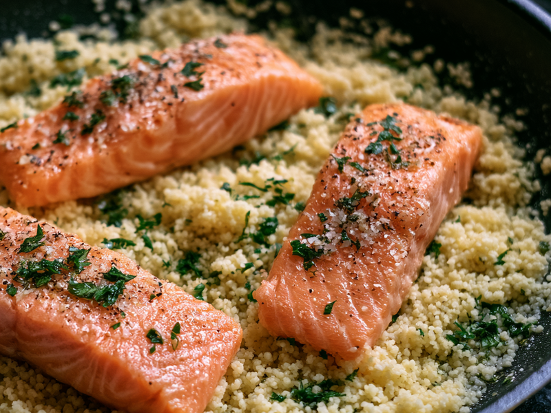 Salmon fillets seasoned with salt and black pepper before cooking
