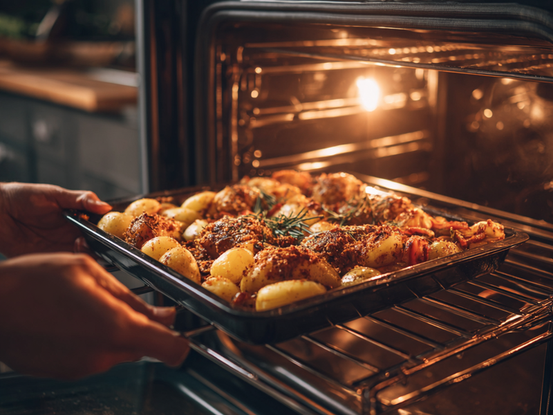 Oven preheating to 200°C for roasting carrots.