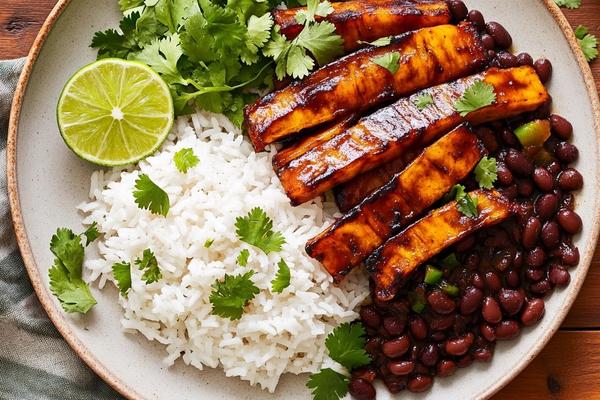Cuban Black Beans and Rice with Caramelized Sweet Plantains