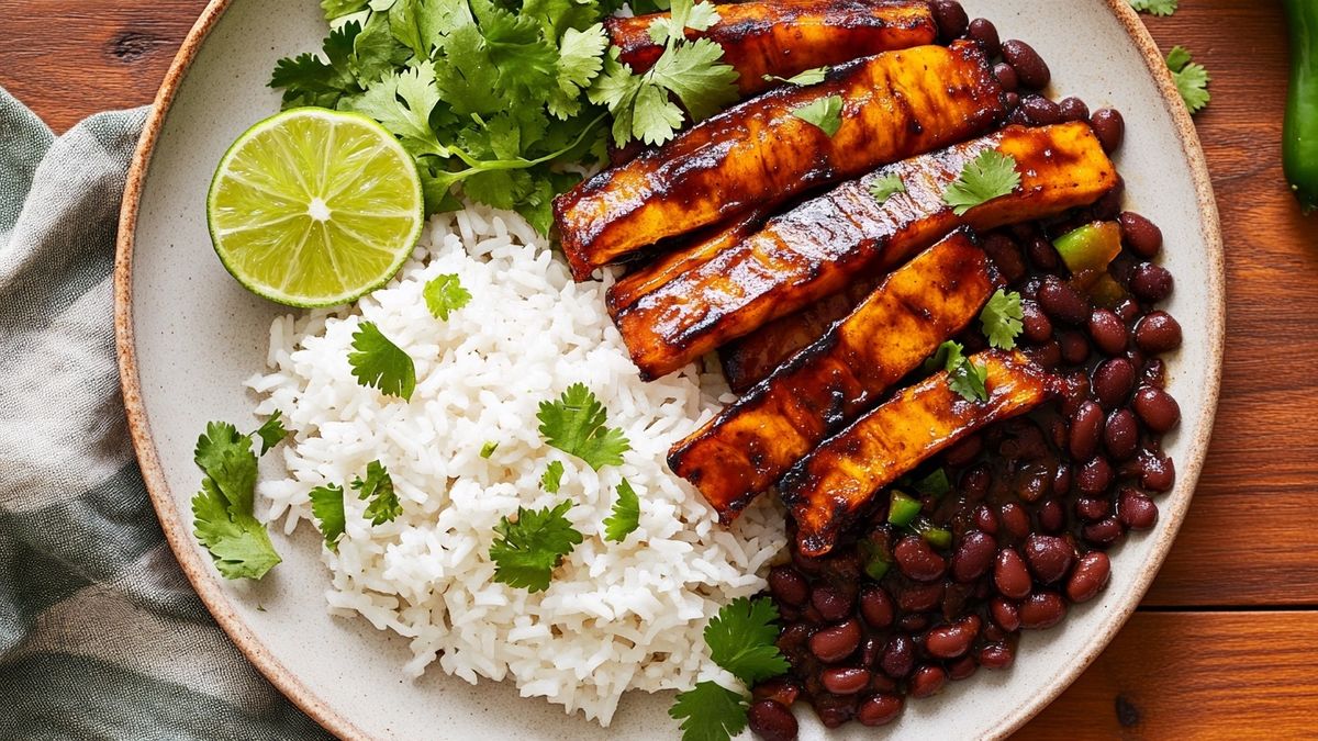 Cuban Black Beans and Rice with Caramelized Sweet Plantains
