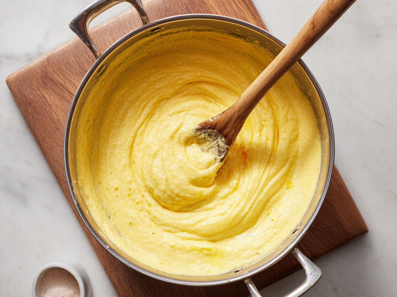 Deviled egg filling prep with pepperoncini brine and a piping bag for smooth texture