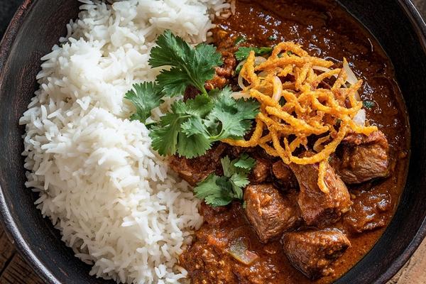 Kashmiri Lamb Rogan Josh with Basmati and Crispy Onions