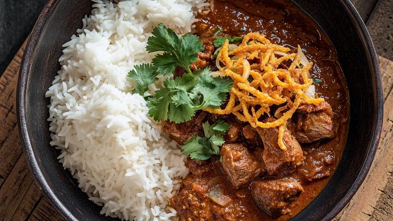 Kashmiri Lamb Rogan Josh with Basmati and Crispy Onions