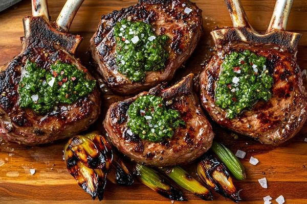 Argentinian Lamb Chops with Chimichurri and Charred Scallions