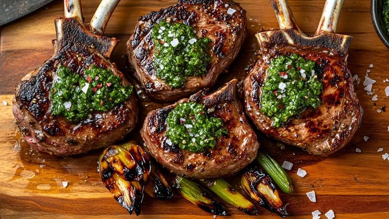Argentinian Lamb Chops with Chimichurri and Charred Scallions