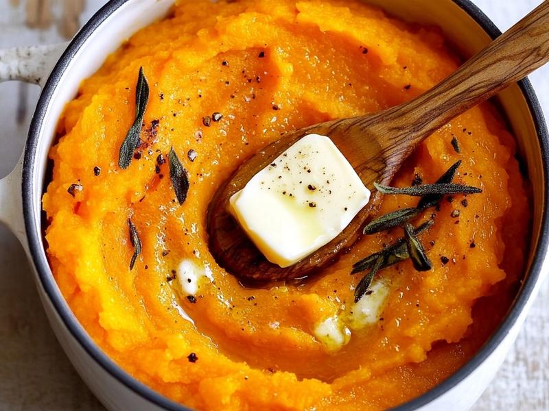 Silky orange butternut squash purée blended smooth