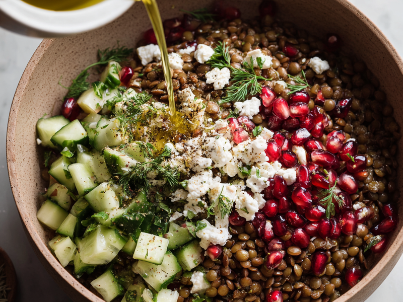 Cucumber, tomato, onion, and herbs tossed together until evenly combined.