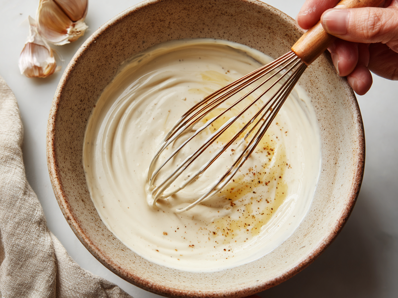 Make the yogurt tahini sauce by whisking Greek yogurt, tahini, lemon juice, garlic, and a pinch of salt. Add water 1 tbsp at a time until creamy and drizzleable.