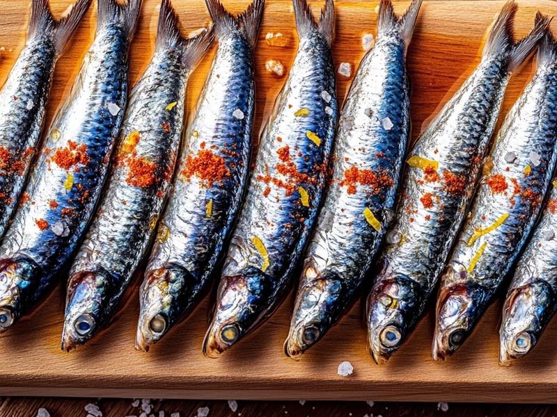 Raw whole sardines rubbed with smoked paprika and lemon zest