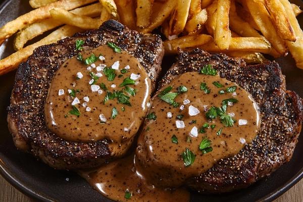 Steak au Poivre with Cognac Peppercorn Cream Sauce