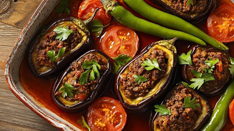 Turkish Karnıyarık: Stuffed Eggplant with Spiced Beef