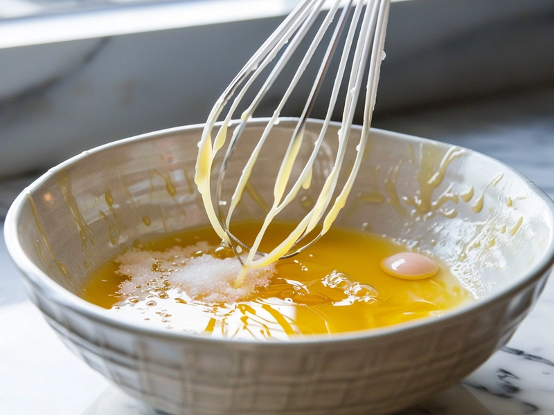 Whisking egg yolks and sugar until pale and thick for matcha tiramisu cream