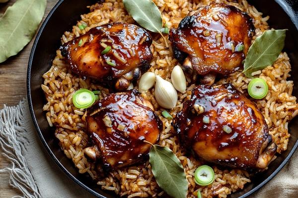 Sticky Filipino Chicken Adobo with Garlic Fried Rice
