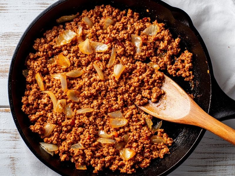 Ground turkey browning in a skillet