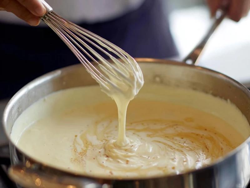  Pour in the cream and milk. Stir and let it gently simmer for 2-3 minutes.