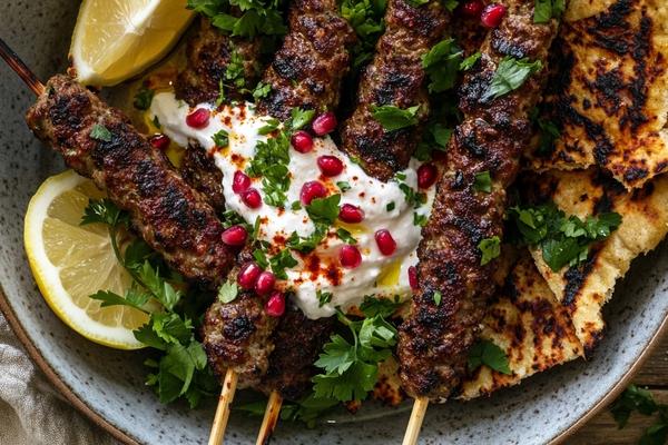 Spiced Lamb Kofta with Tahini Yogurt and Charred Flatbread