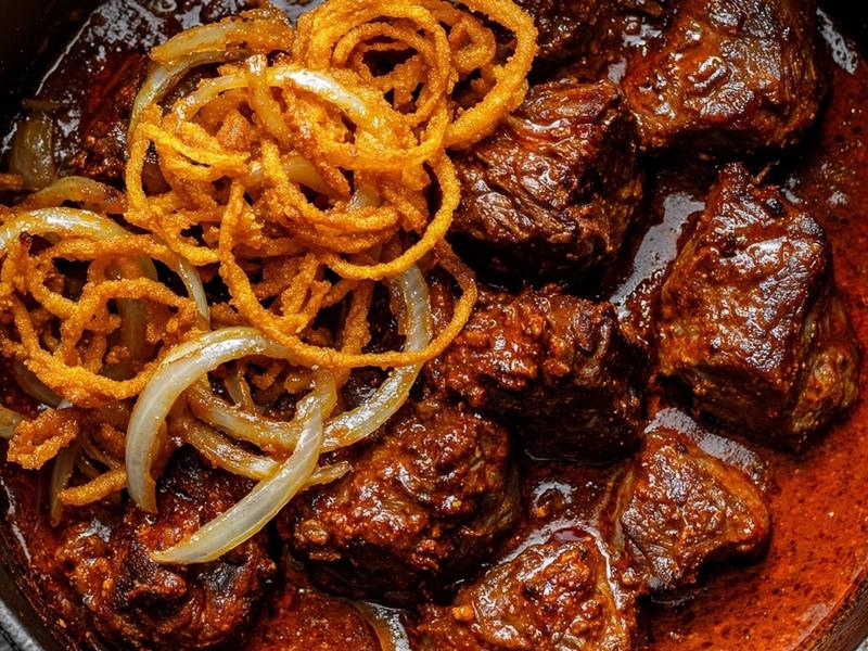 Tip in the marinated lamb along with all its yogurt marinade and stir well