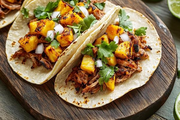 Skillet Pork Al Pastor Tacos with Charred Pineapple and Lime