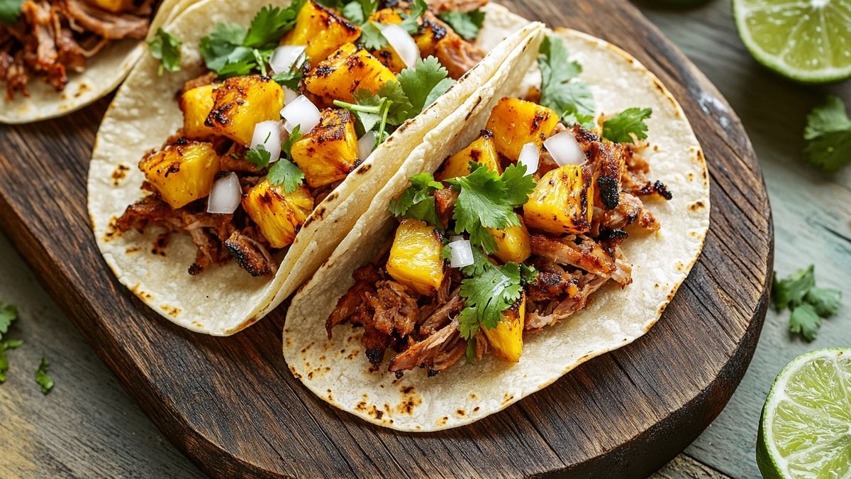 Skillet Pork Al Pastor Tacos with Charred Pineapple and Lime