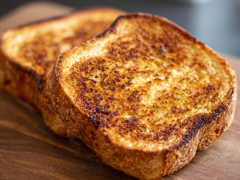 Toast whole grain bread until golden brown and crispy. Set aside.