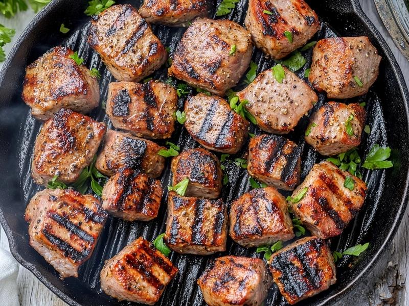 Heat a grill pan or heavy skillet over high heat until smoking. Sear the marinated pork in