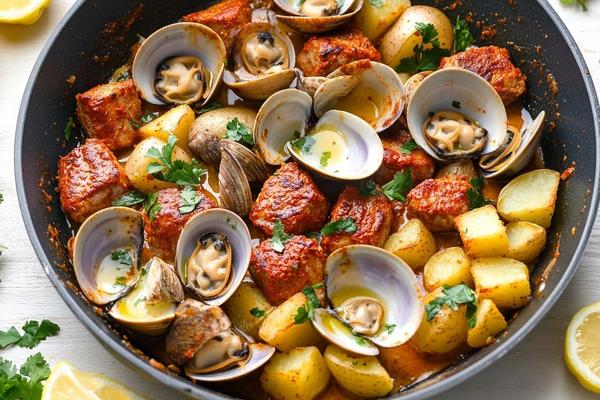 Portuguese Pork and Clams with Crispy Potatoes and Cilantro