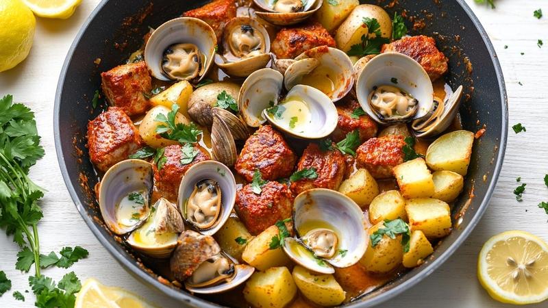Portuguese Pork and Clams with Crispy Potatoes and Cilantro