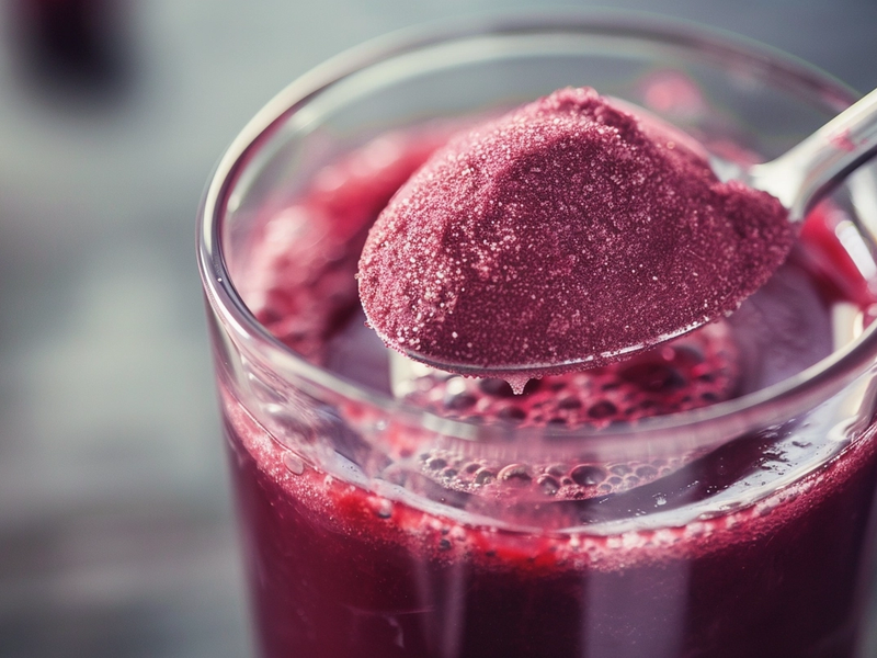 Stirring magnesium powder into tart cherry juice until dissolved