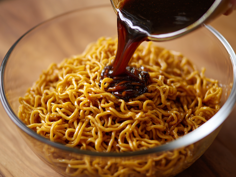 In a bowl, mix soy sauce, honey, minced garlic, grated ginger, and a little water to make the teriyaki sauce.