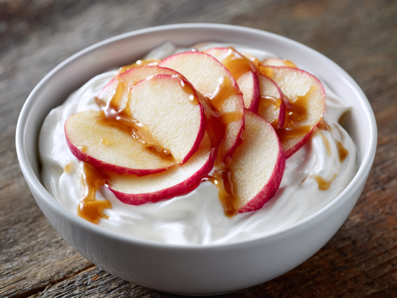 Top yogurt with sliced apples.
