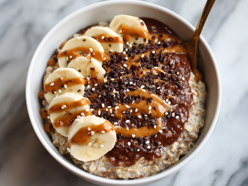 Top with banana slices and drizzle extra peanut butter before serving.