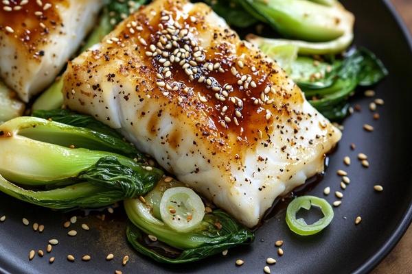 Caramelized Miso-Glazed Cod with Charred Sesame Bok Choy