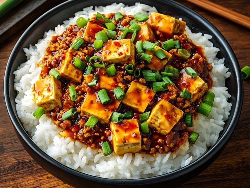 Finish with the ground Sichuan pepper and scallion greens, then ladle the mapo tofu over steamed rice and driz