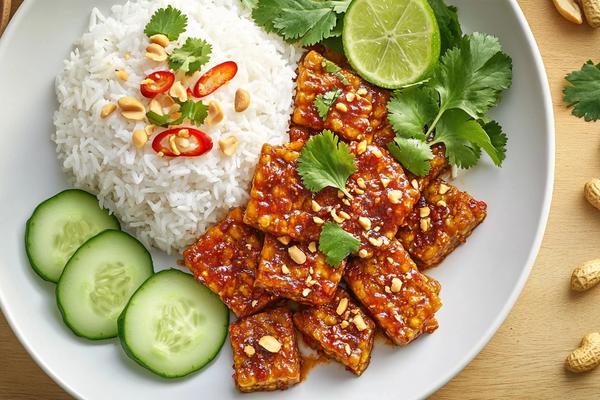 Malaysian Sambal Tempeh with Coconut Rice and Crunchy Peanuts