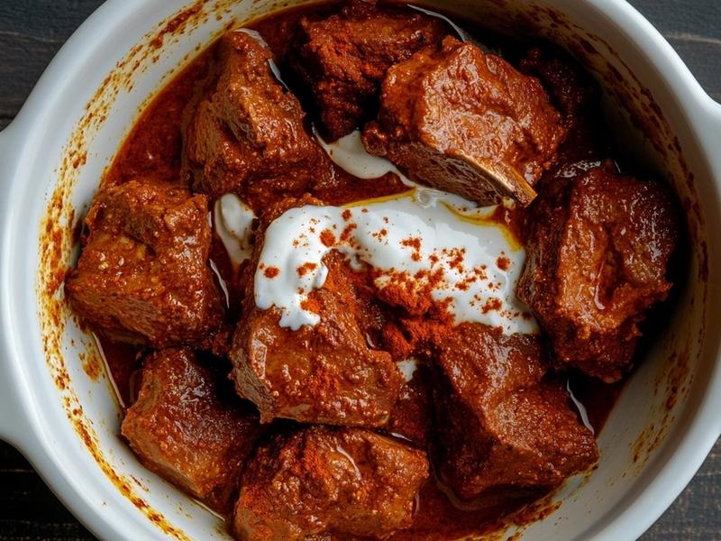 Whisk the yogurt with the Kashmiri chili powder, ginger-garlic paste and a good pinch of salt