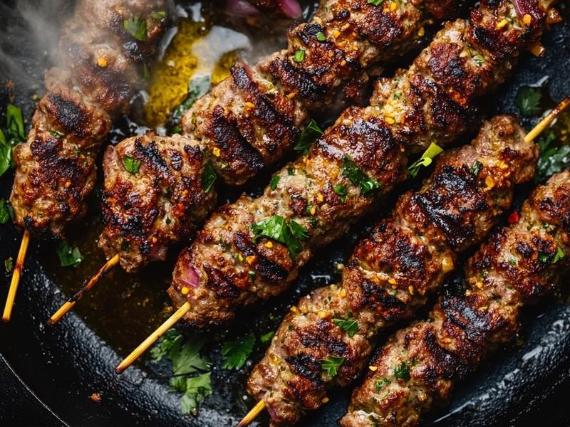 Sear the kofta in a smoking-hot cast-iron skillet for 3 to 4 minutes per side, turning until you hav