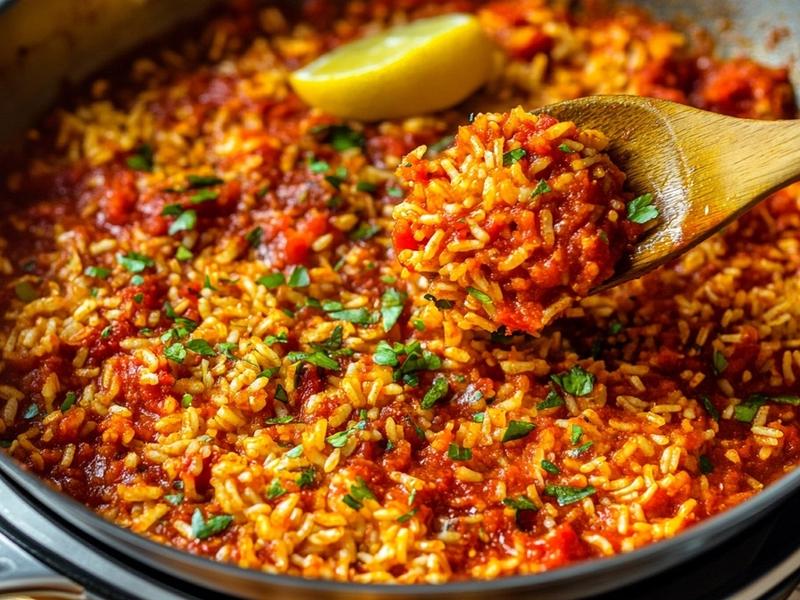 Smoked paprika and grated tomato cooked into a jammy sofrito with toasting rice